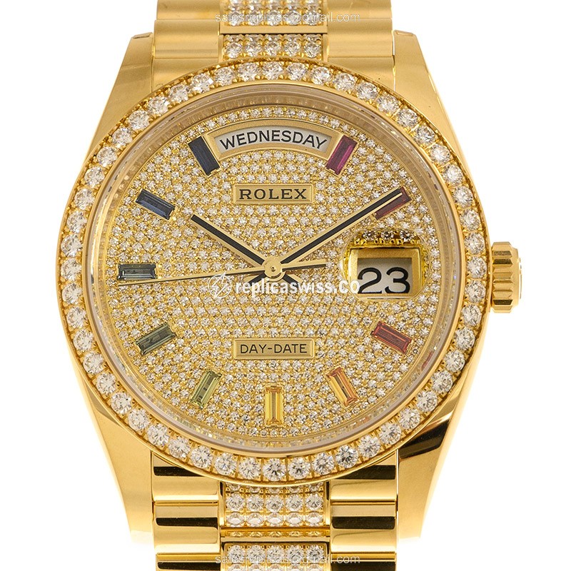 Rolex DAY-DATE Replica - Automatic - 18kt Gold Case - Diamond Dial - Gold Clasp - Luxury Replica DAY-DATE Watch